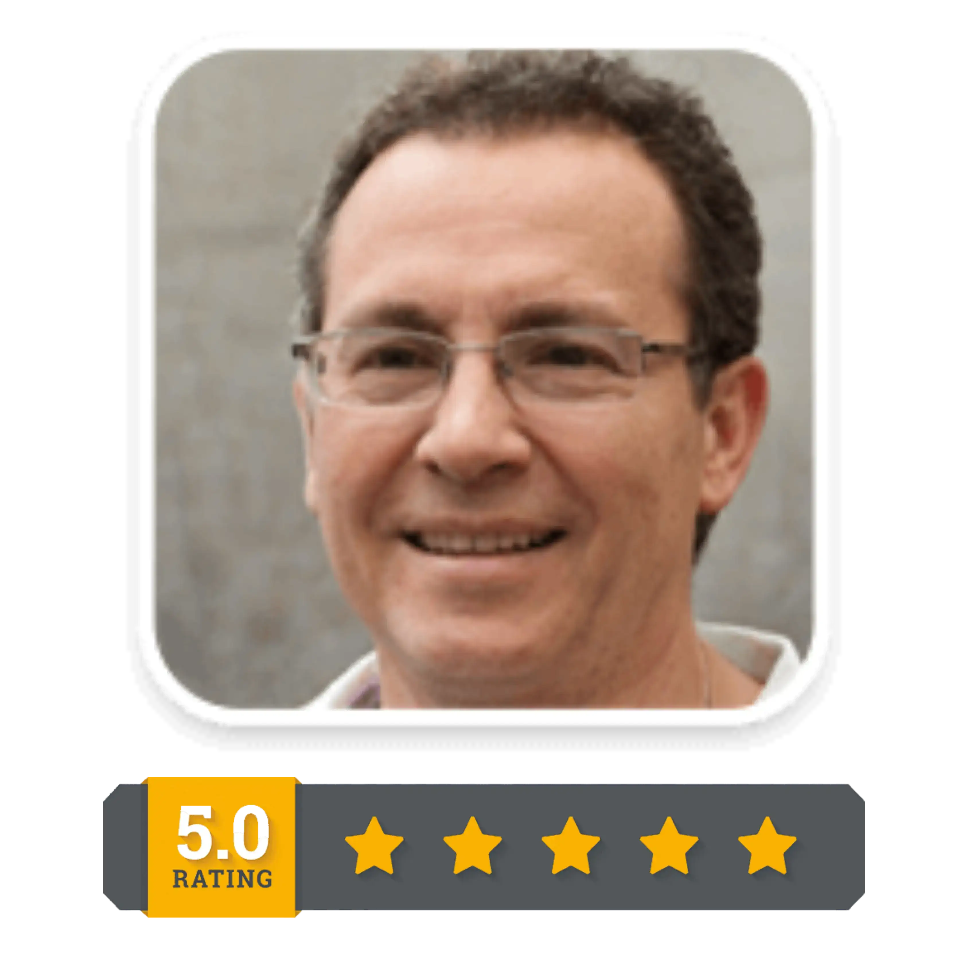 Male customer smiling with 5 star rating sharing positive review of The Wealth Signal program